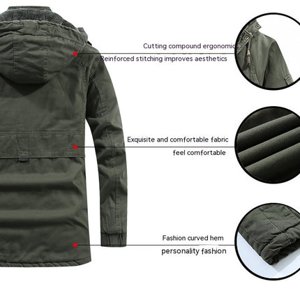 Men's Winter Jacket Cotton Military Jackets Fleece Lined Thick Coats Warm Cargo Jackets with Hooded