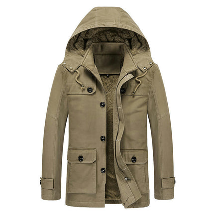 Men's Winter Jacket Cotton Military Jackets Fleece Lined Thick Coats Warm Jackets with Hooded