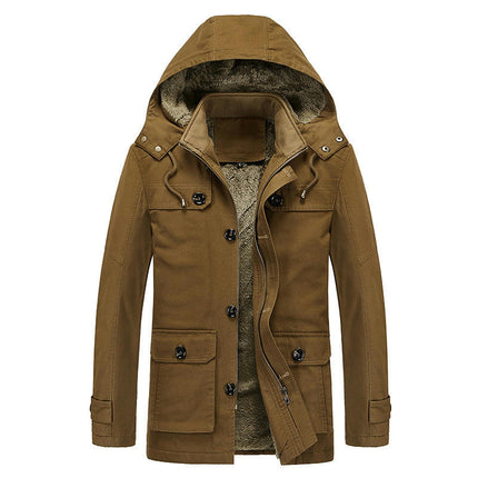 Men's Winter Jacket Cotton Military Jackets Fleece Lined Thick Coats Warm Jackets with Hooded