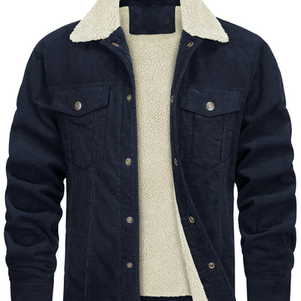 Men's Fleece Sherpa Lined Corduroy Jackets Lapel Button Thickened Winter Coats