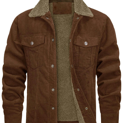 Men's Fleece Sherpa Lined Corduroy Jackets Lapel Button Thickened Winter Coats