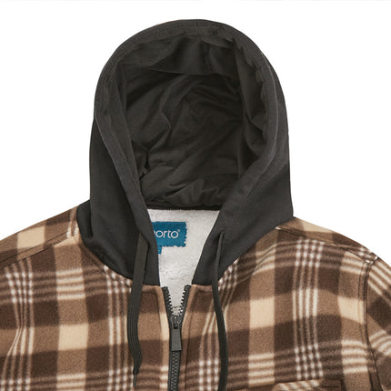 Men's Hooded Thick Plaid Flannel Jacket Plush Lined Long Sleeve Winter Coat with Pockets