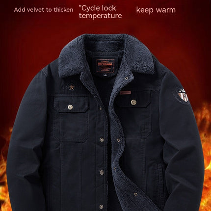 Men's Sherpa Lined Trucker Jacket Lapel Cotton Button Warm Winter Jacket