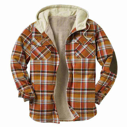 Men's Plaid Shirts Jacket Fleece Lined Flannel Shirts Sherpa Button Jackets with Hood for Men