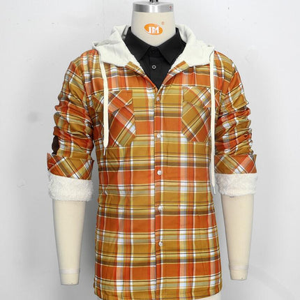 Men's Plaid Shirts Jacket Fleece Lined Flannel Shirts Sherpa Button Jackets with Hood for Men