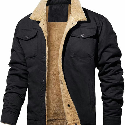 Men's Cotton Jackets Winter Fleece Lined Casual Warm Coat with Pockets