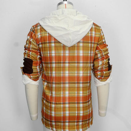 Men's Plaid Shirts Jacket Fleece Lined Flannel Shirts Sherpa Button Jackets with Hood for Men