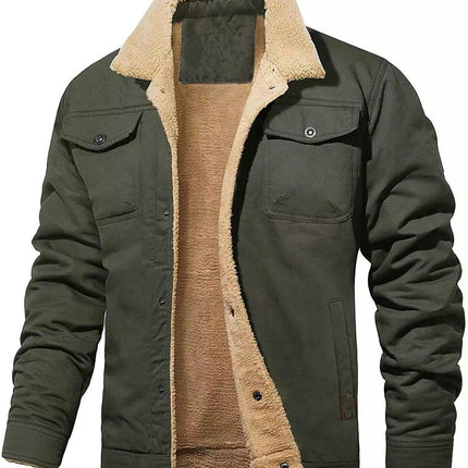 Men's Cotton Jackets Winter Fleece Lined Casual Warm Coat with Pockets