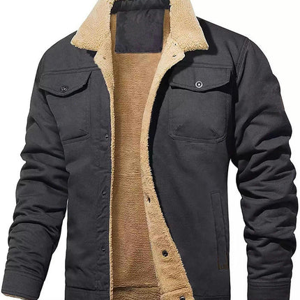 Men's Cotton Jackets Winter Fleece Lined Casual Warm Coat with Pockets