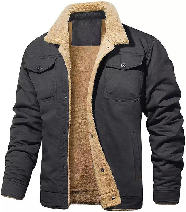 Men's Cotton Jackets Winter Fleece Lined Casual Warm Coat with Pockets