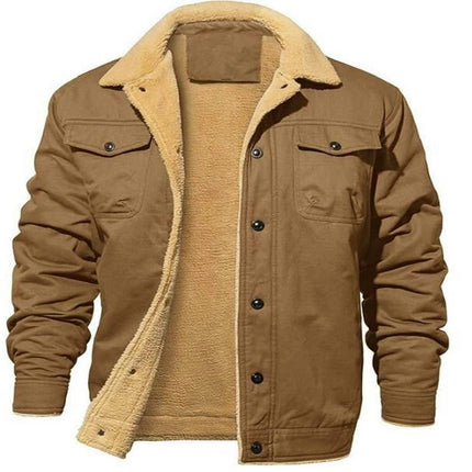 Men's Cotton Jackets Winter Fleece Lined Casual Warm Coat with Pockets