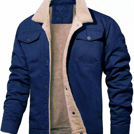 Men's Cotton Jackets Winter Fleece Lined Casual Warm Coat with Pockets