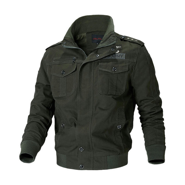 Men's Casual Washed Cotton Military Jackets Outdoor Full Zip Coat