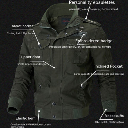 Men's Casual Washed Cotton Military Jackets Outdoor Full Zip Coat