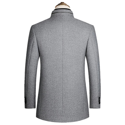 Men's Winter Coat Trench Overcoat Wool Blend Casual Single Breasted Mid-Long Pea Top Jacket