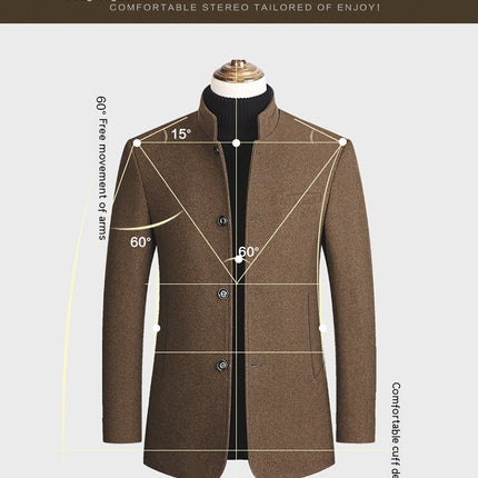 Men's Winter Coat Trench Overcoat Wool Blend Casual Single Breasted Mid-Long Pea Top Jacket