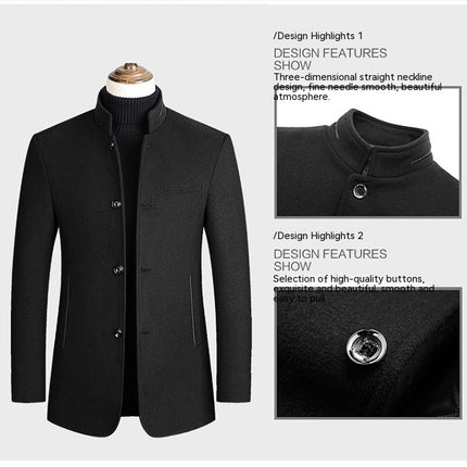 Men's Winter Coat Trench Overcoat Wool Blend Casual Single Breasted Mid-Long Pea Top Jacket