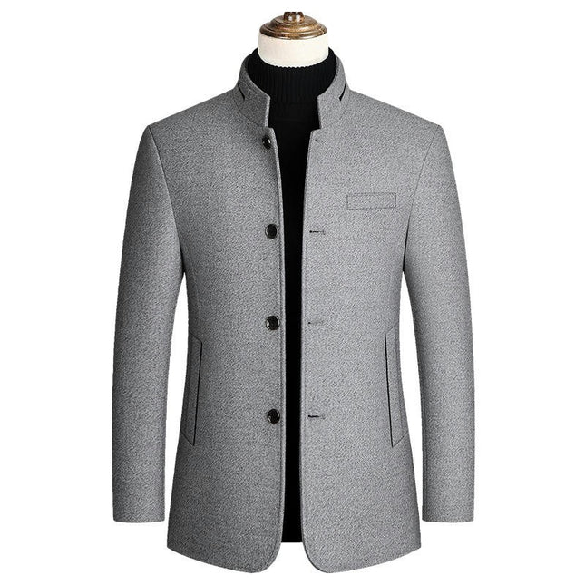 Men's Winter Coat Trench Overcoat Wool Blend Casual Single Breasted Mid-Long Pea Top Jacket