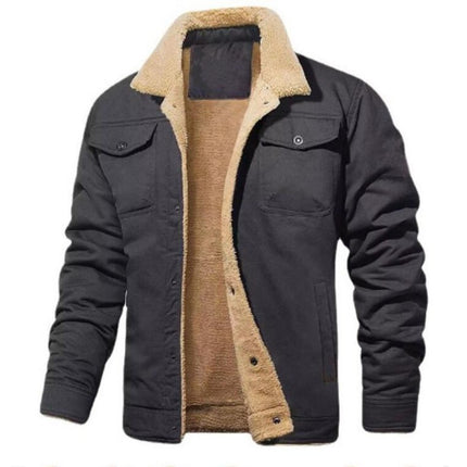 Men's Sherpa Lined Trucker Jacket Lapel Cotton Jacket Casual Button Jacket Warm Winter