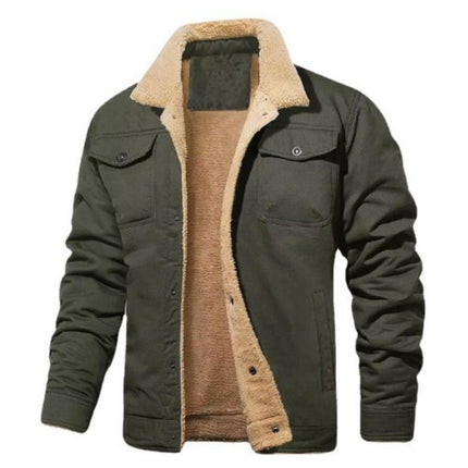 Men's Sherpa Lined Trucker Jacket Lapel Cotton Jacket Casual Button Jacket Warm Winter