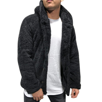 Men's Fuzzy Sherpa Hoodie Jacket Long Sleeve Button Up Fleece Winter Warm Jacket