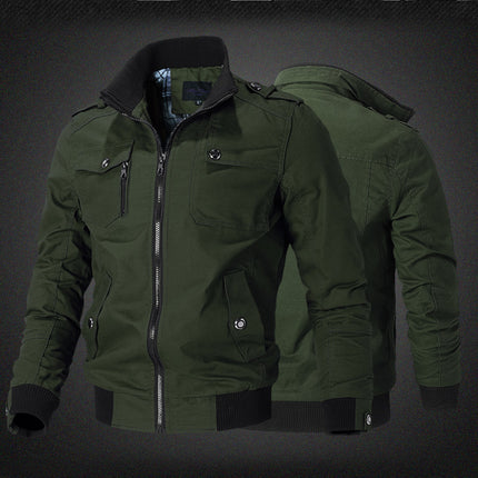 Men's Casual Winter Cotton Military Jackets Outdoor Full Zip Coat