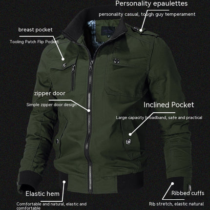 Men's Casual Winter Cotton Military Jackets Outdoor Full Zip Coat