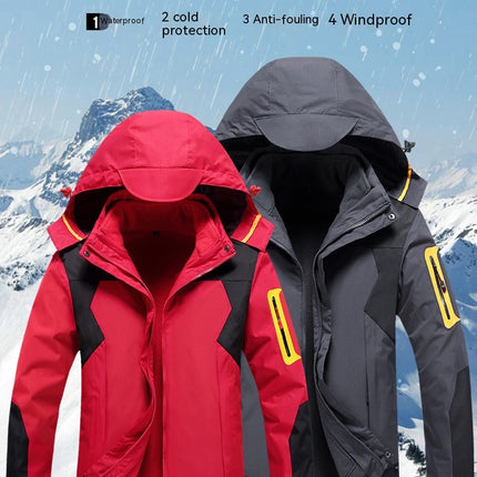 Men's 3 in 1 Winter Ski Jacket Warm Fleece Liner Jacket Waterproof Snow Coat & Hood