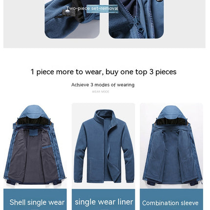 Men's 3 in 1 Winter Ski Jacket Warm Fleece Liner Jacket Waterproof Snow Coat & Hood