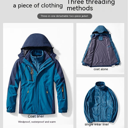 Men’s Ski Jacket 3 in 1 Waterproof Winter Jacket Snow Jacket Windproof Hooded Warm Fleece Coat