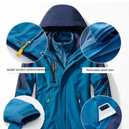 Men’s Ski Jacket 3 in 1 Waterproof Winter Jacket Snow Jacket Windproof Hooded Warm Fleece Coat