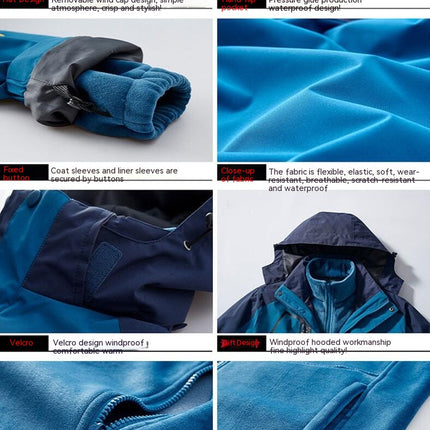 Men’s Ski Jacket 3 in 1 Waterproof Winter Jacket Snow Jacket Windproof Hooded Warm Fleece Coat