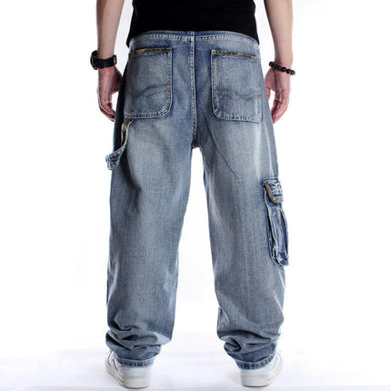 Men's Casual Loose Hip Hop Denim Work Pants Jeans with Cargo Pockets