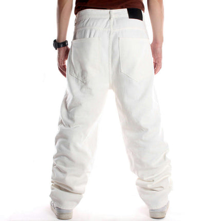 Men's Hip Hop Cargo Jeans Casual Loose Fit Straight Wide Leg Cotton Denim Pants