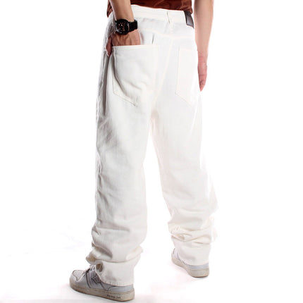 Men's Hip Hop Cargo Jeans Casual Loose Fit Straight Wide Leg Cotton Denim Pants