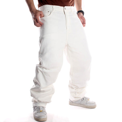 Men's Hip Hop Cargo Jeans Casual Loose Fit Straight Wide Leg Cotton Denim Pants