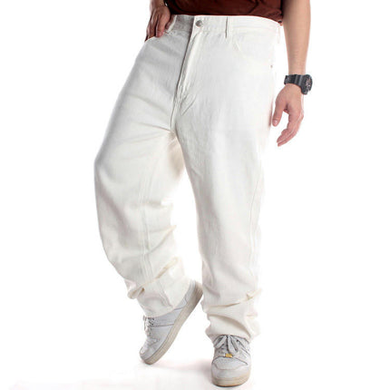 Men's Hip Hop Cargo Jeans Casual Loose Fit Straight Wide Leg Cotton Denim Pants