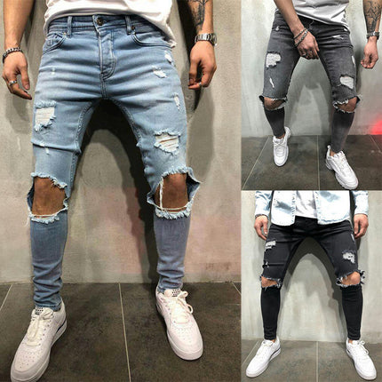 Men's Slim Fit Jeans Skinny Stretch Denim Pants for Men with Holes