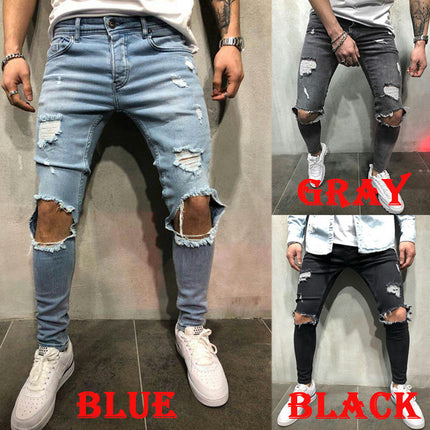 Men's Slim Fit Jeans Skinny Stretch Denim Pants for Men with Holes