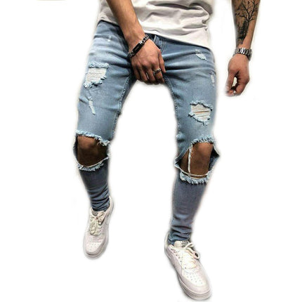 Men's Slim Fit Jeans Skinny Stretch Denim Pants for Men with Holes