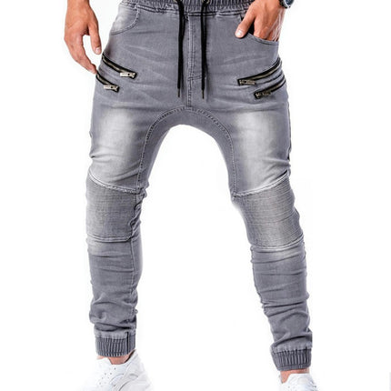 Men's Skinny Jeans Stretch Elastic Waist Tapered Leg Denim Pants for Men