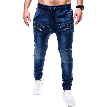 Men's Skinny Jeans Stretch Elastic Waist Tapered Leg Denim Pants for Men