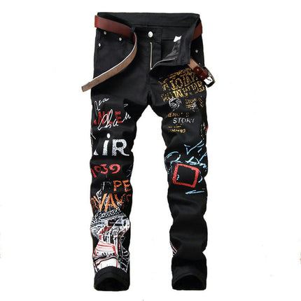 Men's Casual Printed Jeans Skinny Denim Pants