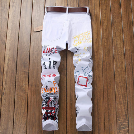 Men's Casual Printed Jeans Skinny Denim Pants