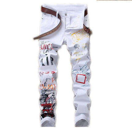 Men's Casual Printed Jeans Skinny Denim Pants