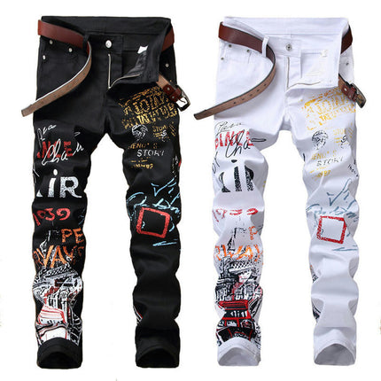 Men's Casual Printed Jeans Skinny Denim Pants