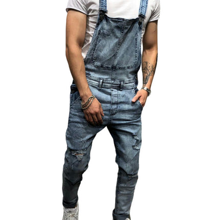 Men's Denim Bib Overalls Fashion Slim Fit Jumpsuit with Pockets