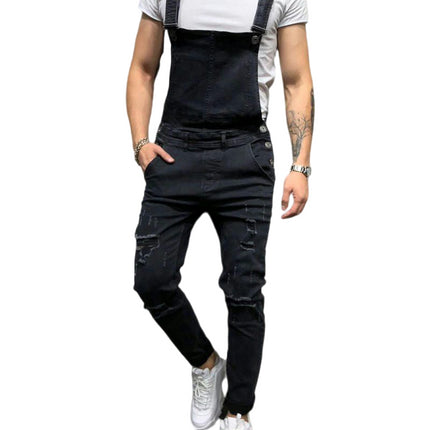 Men's Denim Bib Overalls Fashion Slim Fit Jumpsuit with Pockets