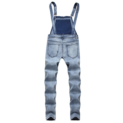 Men's Denim Bib Overalls Fashion Slim Fit Jumpsuit with Pockets