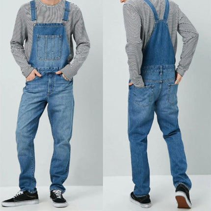 Men's Denim Overalls Dungarees Jeans Jumpsuits with Adjustable Straps and Pocket